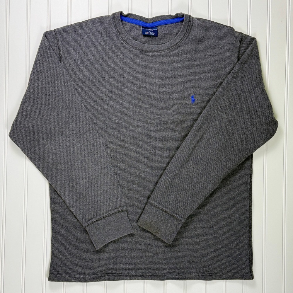 Polo Ralph Lauren Men's Gray Waffle Knit Long Sleeve Sleep Shirt Top XL